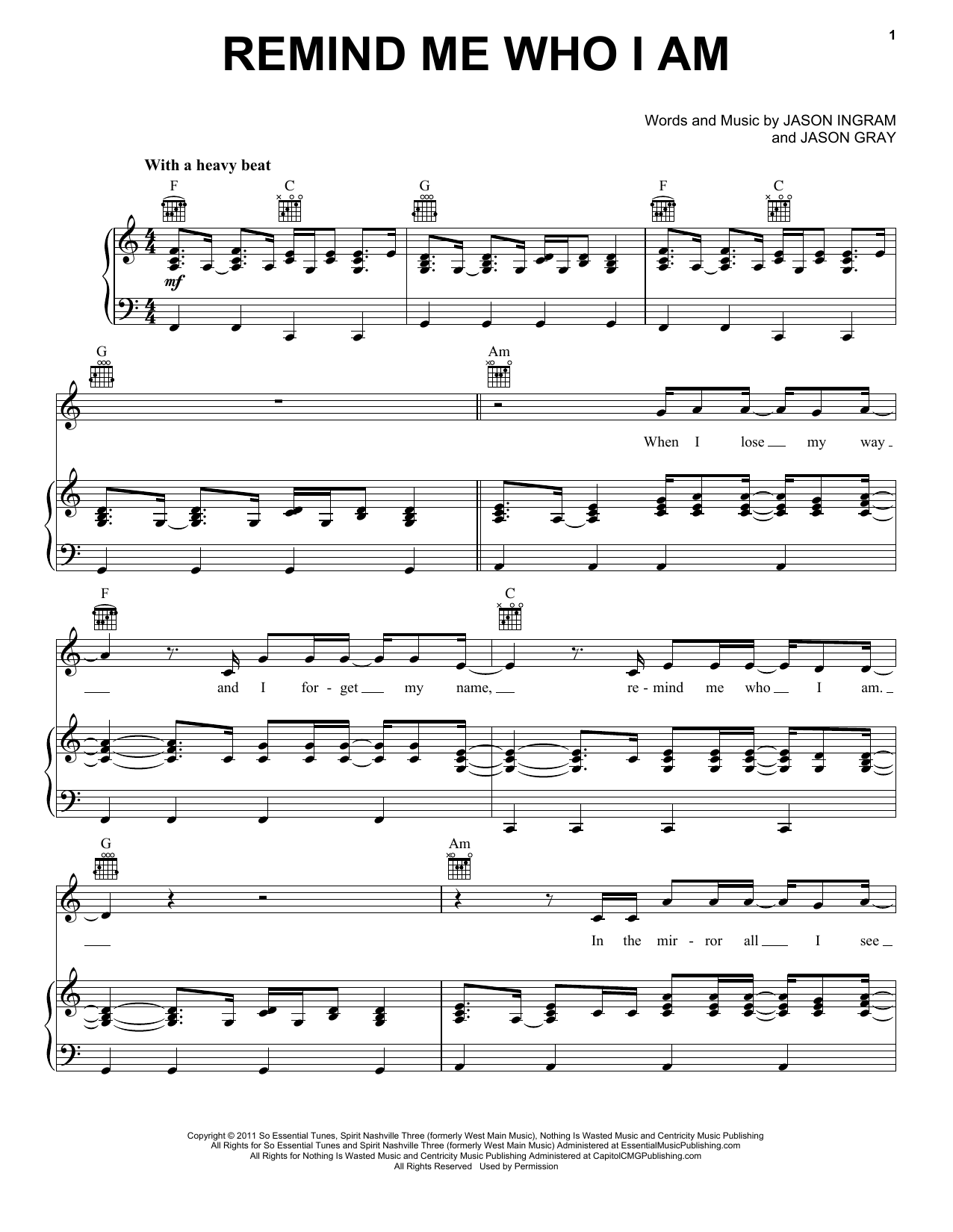 Jason Gray Remind Me Who I Am Sheet Music Notes & Chords for Piano, Vocal & Guitar (Right-Hand Melody) - Download or Print PDF