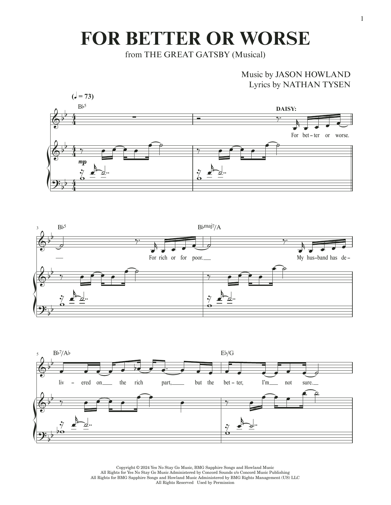 Jason Howland & Nathan Tysen For Better Or Worse (from The Great Gatsby) Sheet Music Notes & Chords for Piano & Vocal - Download or Print PDF