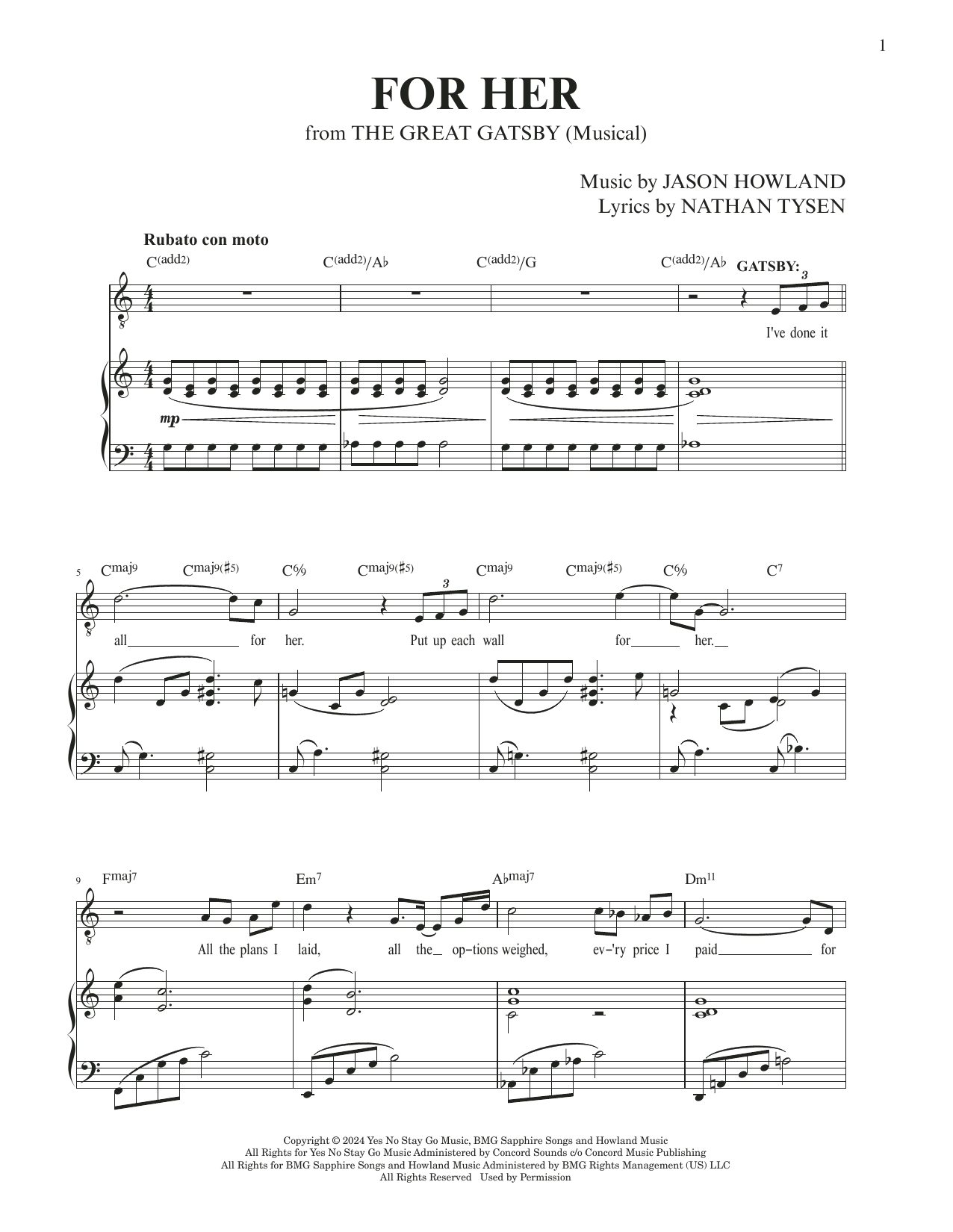 Jason Howland & Nathan Tysen For Her (from The Great Gatsby) Sheet Music Notes & Chords for Piano & Vocal - Download or Print PDF