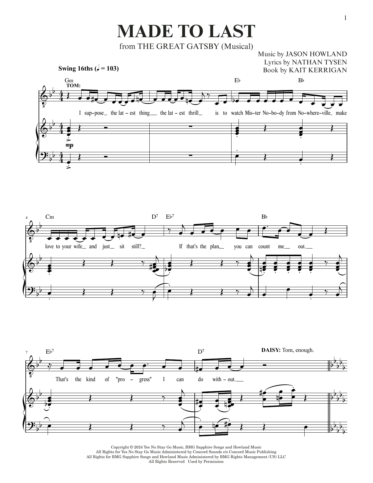 Jason Howland & Nathan Tysen Made To Last (from The Great Gatsby) Sheet Music Notes & Chords for Piano & Vocal - Download or Print PDF
