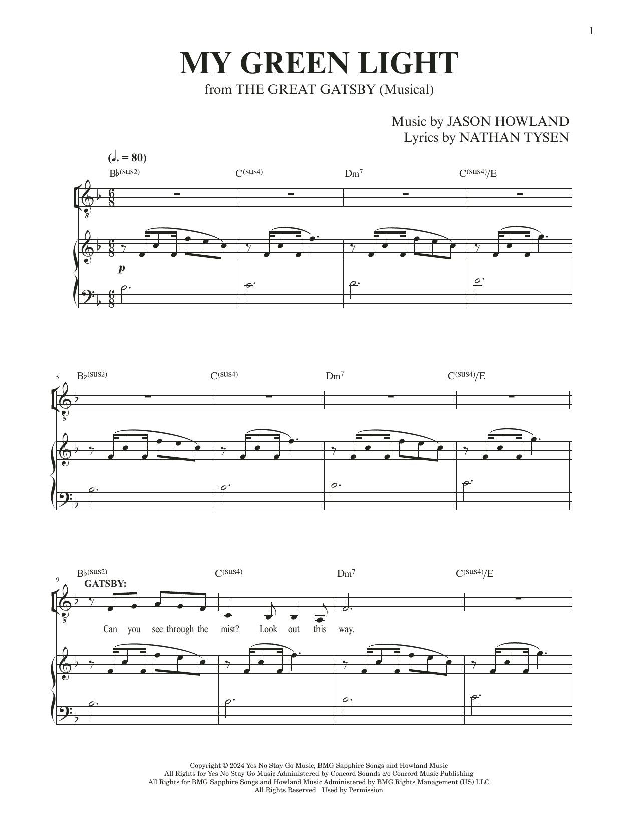 Jason Howland & Nathan Tysen My Green Light (from The Great Gatsby) Sheet Music Notes & Chords for Piano & Vocal - Download or Print PDF