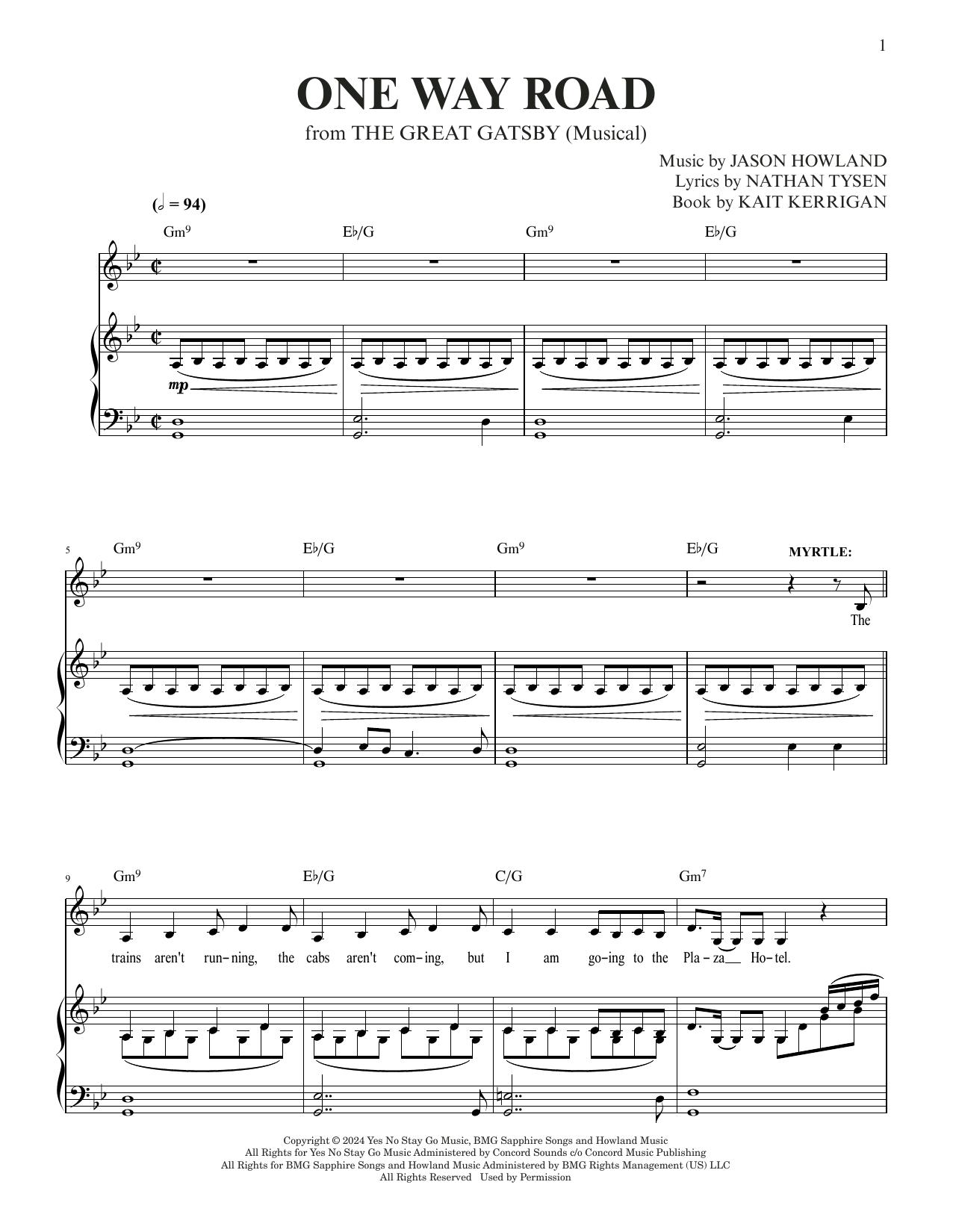 Jason Howland & Nathan Tysen One Way Road (from The Great Gatsby) Sheet Music Notes & Chords for Piano & Vocal - Download or Print PDF