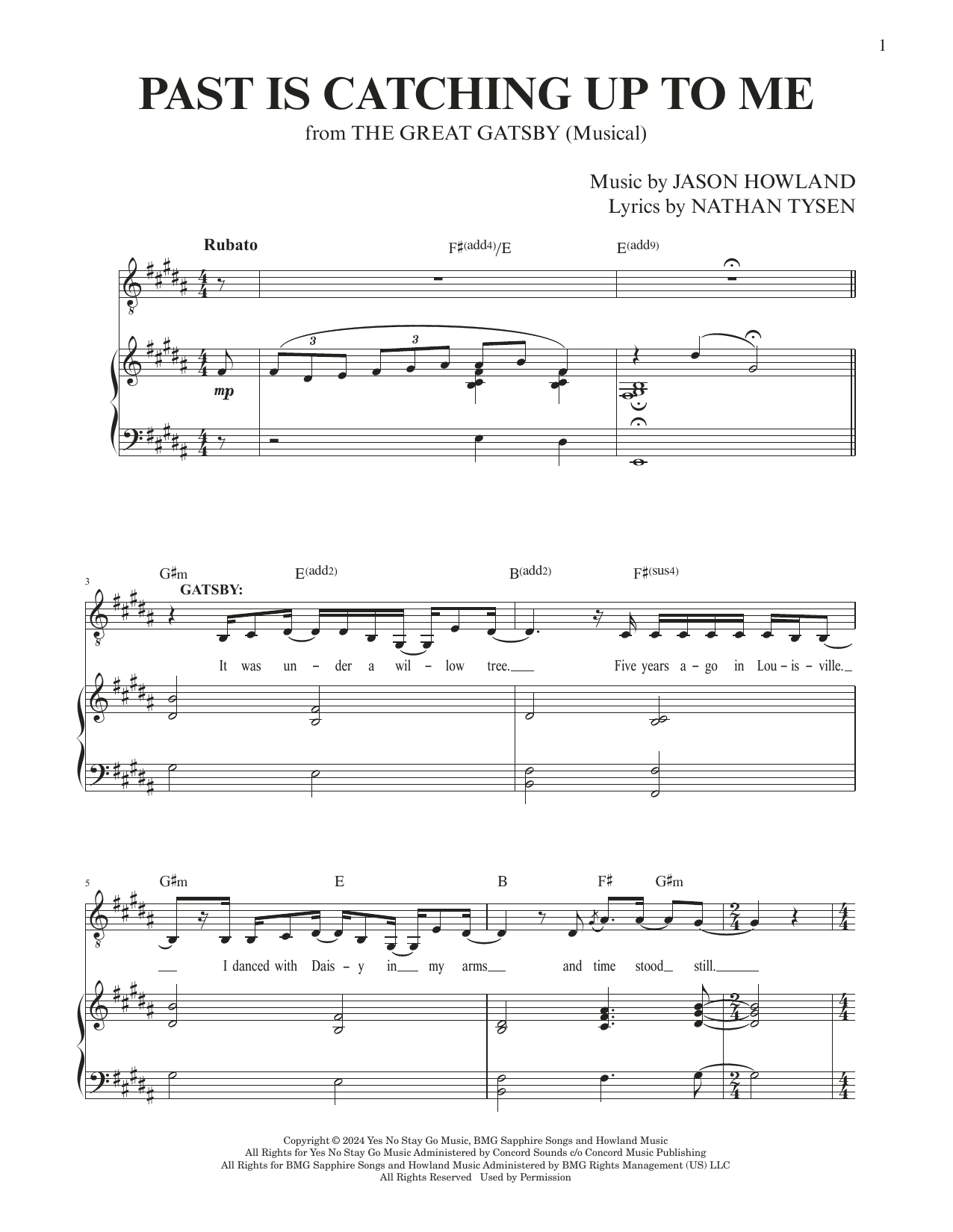 Jason Howland & Nathan Tysen Past Is Catching Up To Me (from The Great Gatsby) Sheet Music Notes & Chords for Piano & Vocal - Download or Print PDF