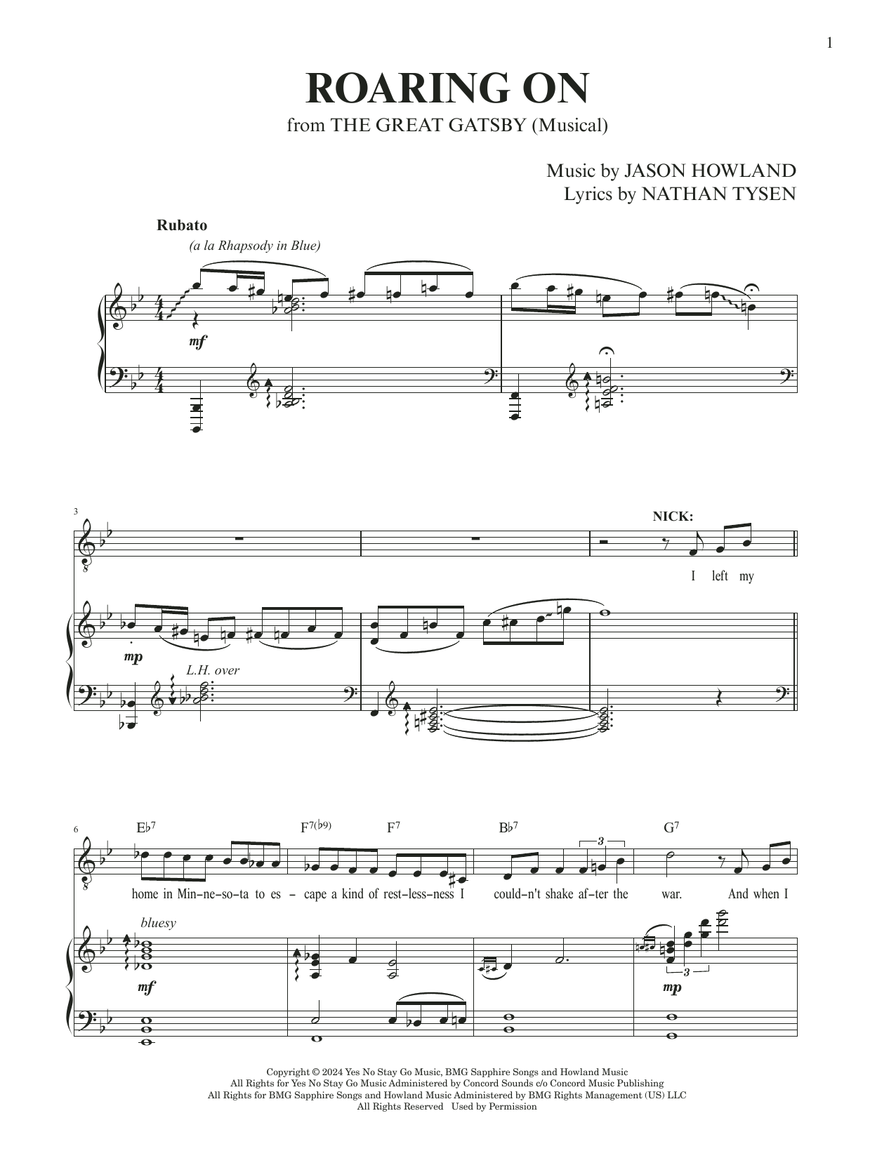 Jason Howland & Nathan Tysen Roaring On (from The Great Gatsby) Sheet Music Notes & Chords for Piano & Vocal - Download or Print PDF