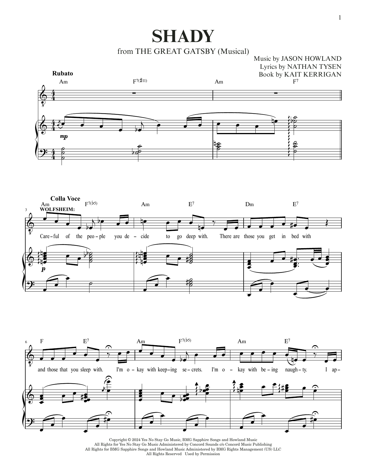 Jason Howland & Nathan Tysen Shady (from The Great Gatsby) Sheet Music Notes & Chords for Piano & Vocal - Download or Print PDF
