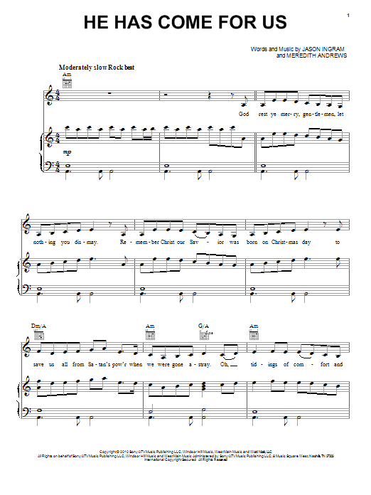 Jason Ingram He Has Come For Us Sheet Music Notes & Chords for Piano, Vocal & Guitar (Right-Hand Melody) - Download or Print PDF