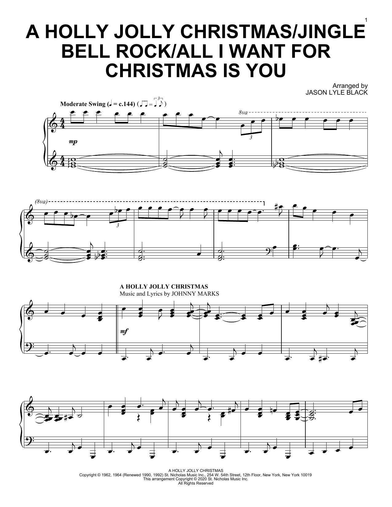 Jason Lyle Black A Holly Jolly Christmas/Jingle Bell Rock/All I Want For Christmas Is You Sheet Music Notes & Chords for Piano Solo - Download or Print PDF