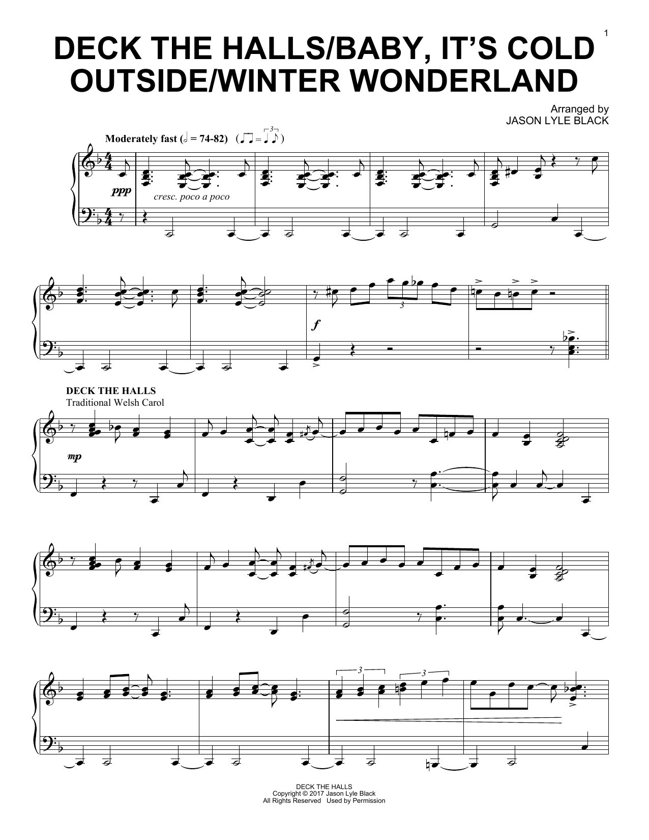 Jason Lyle Black Deck The Halls/Baby, It's Cold Outside/Winter Wonderland Sheet Music Notes & Chords for Piano Solo - Download or Print PDF