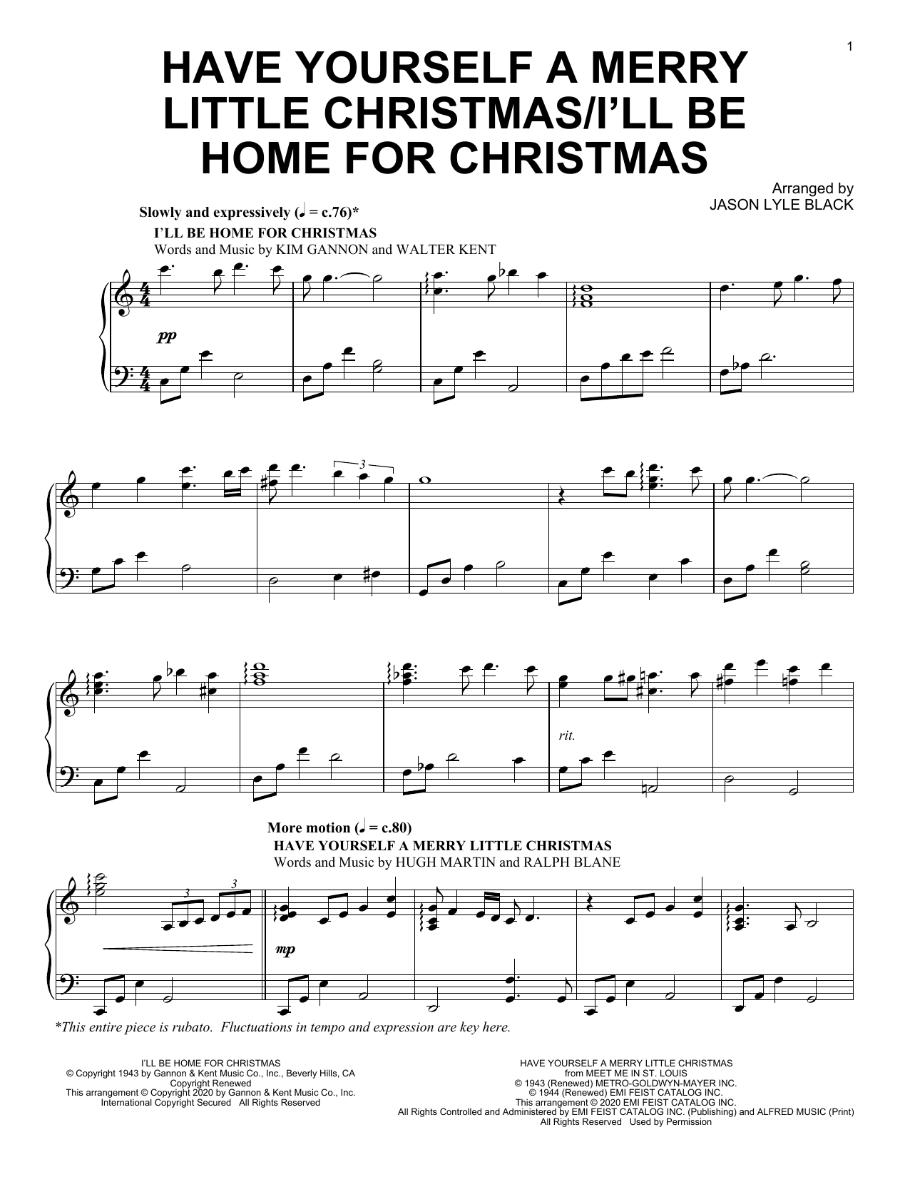 Jason Lyle Black Have Yourself A Merry Little Christmas/I'll Be Home For Christmas Sheet Music Notes & Chords for Piano Solo - Download or Print PDF