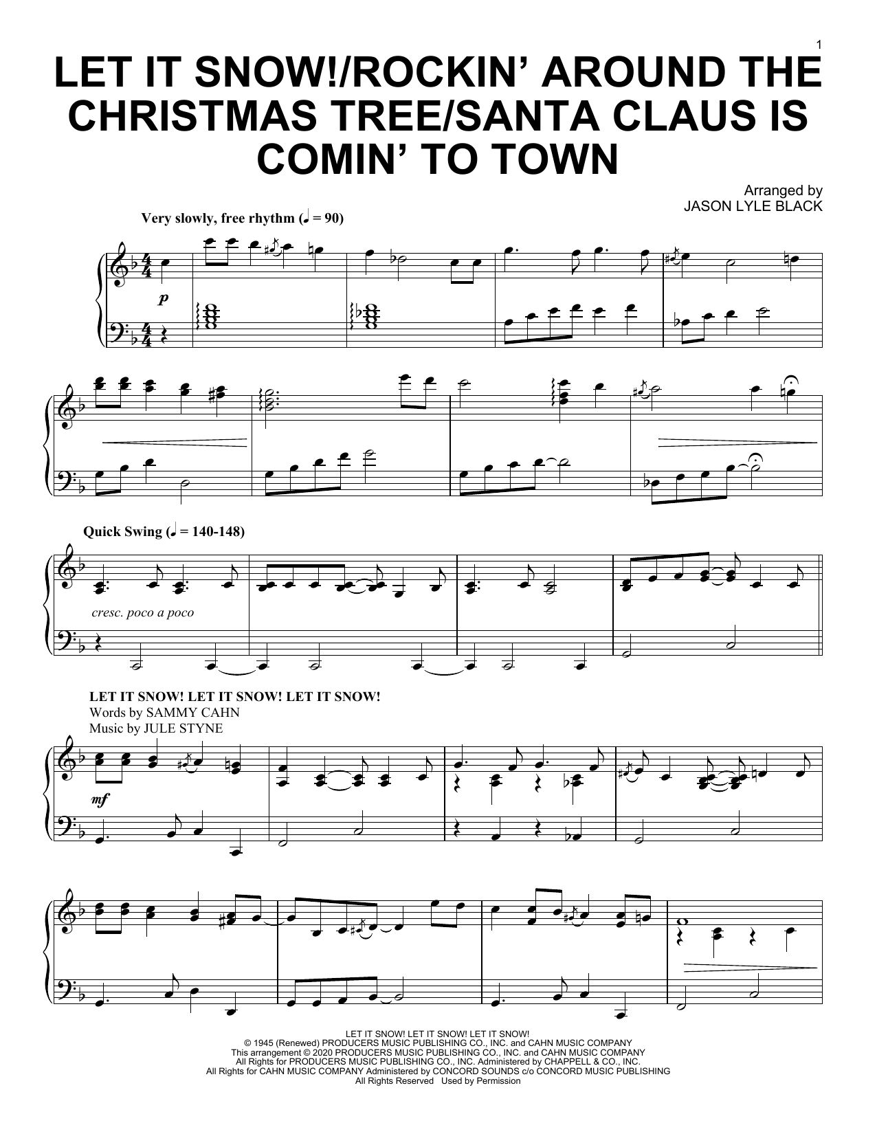 Jason Lyle Black Let It Snow!/Rockin' Around the Christmas Tree/Santa Claus Is Comin' To Town Sheet Music Notes & Chords for Piano Solo - Download or Print PDF