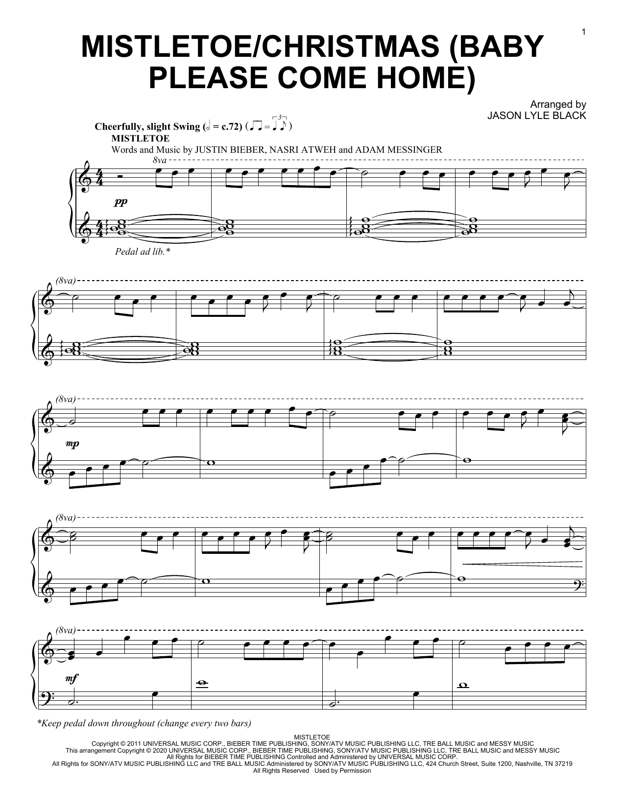 Jason Lyle Black Mistletoe/Christmas (Baby Please Come Home) Sheet Music Notes & Chords for Piano Solo - Download or Print PDF