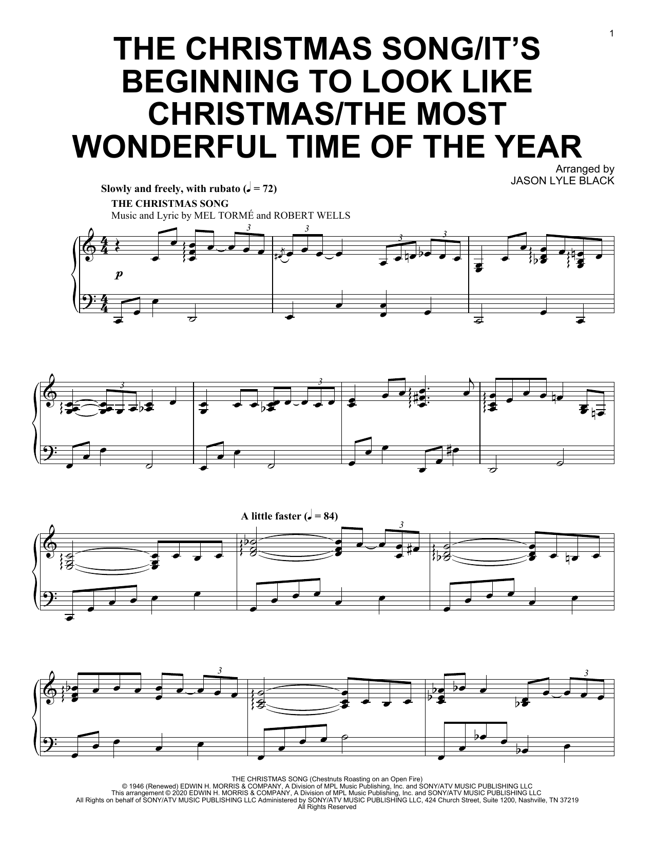 Jason Lyle Black The Christmas Song/It's Beginning To Look Like Christmas/The Most Wonderful Time Of The Year Sheet Music Notes & Chords for Piano Solo - Download or Print PDF