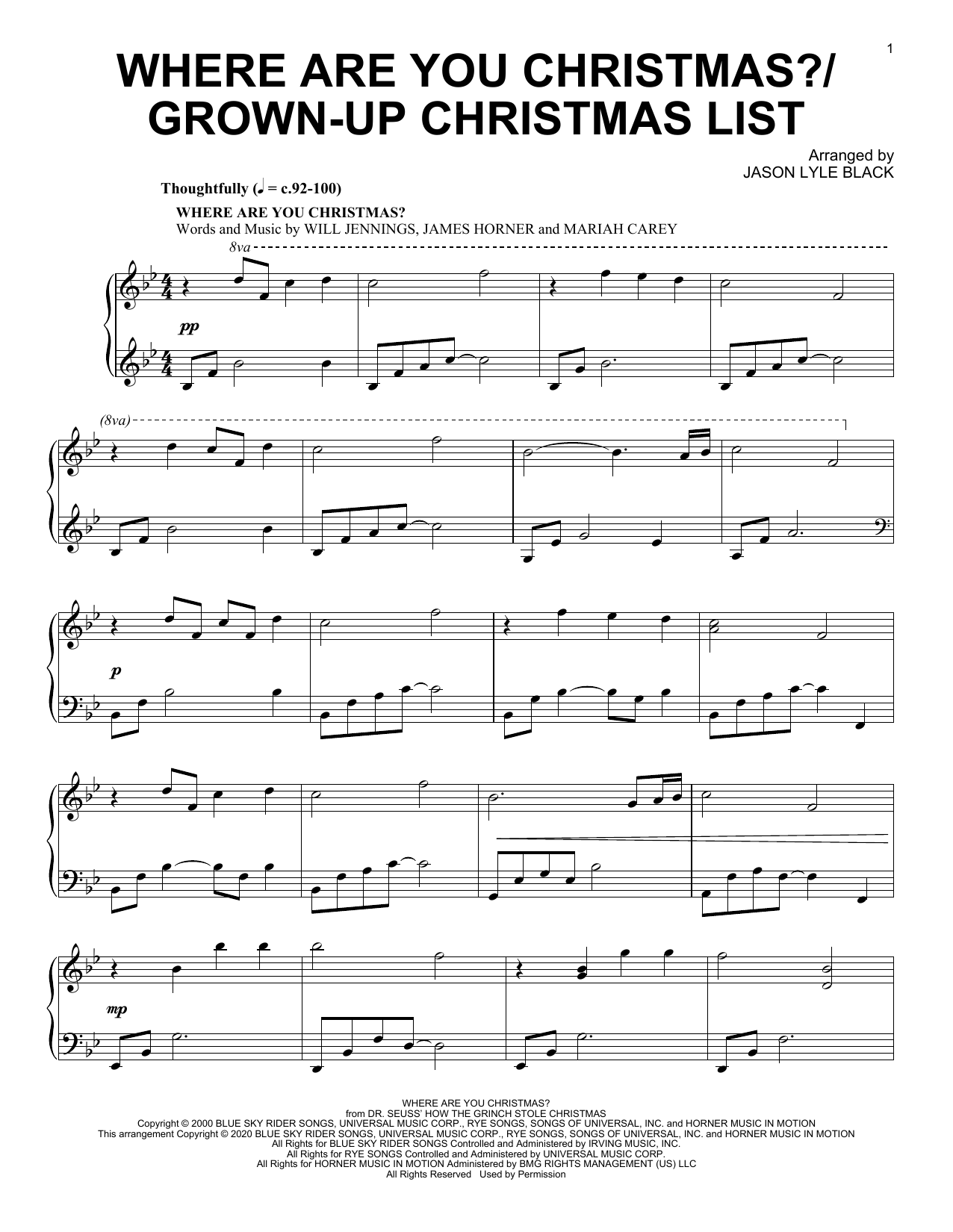 Jason Lyle Black Where Are You Christmas?/Grown-Up Christmas List Sheet Music Notes & Chords for Piano Solo - Download or Print PDF