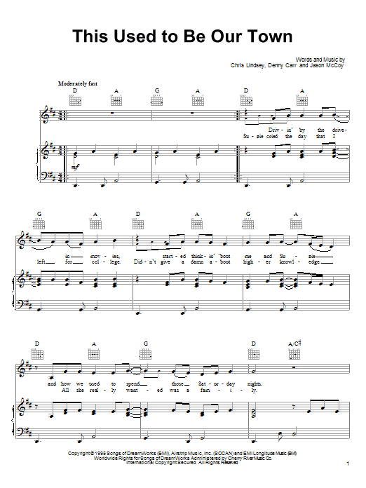 Jason McCoy This Used To Be Our Town Sheet Music Notes & Chords for Piano, Vocal & Guitar (Right-Hand Melody) - Download or Print PDF