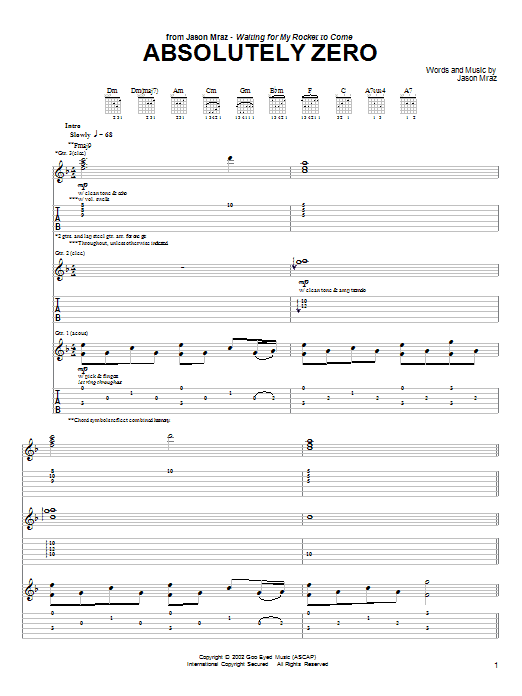 Jason Mraz Absolutely Zero Sheet Music Notes & Chords for Lyrics & Chords - Download or Print PDF