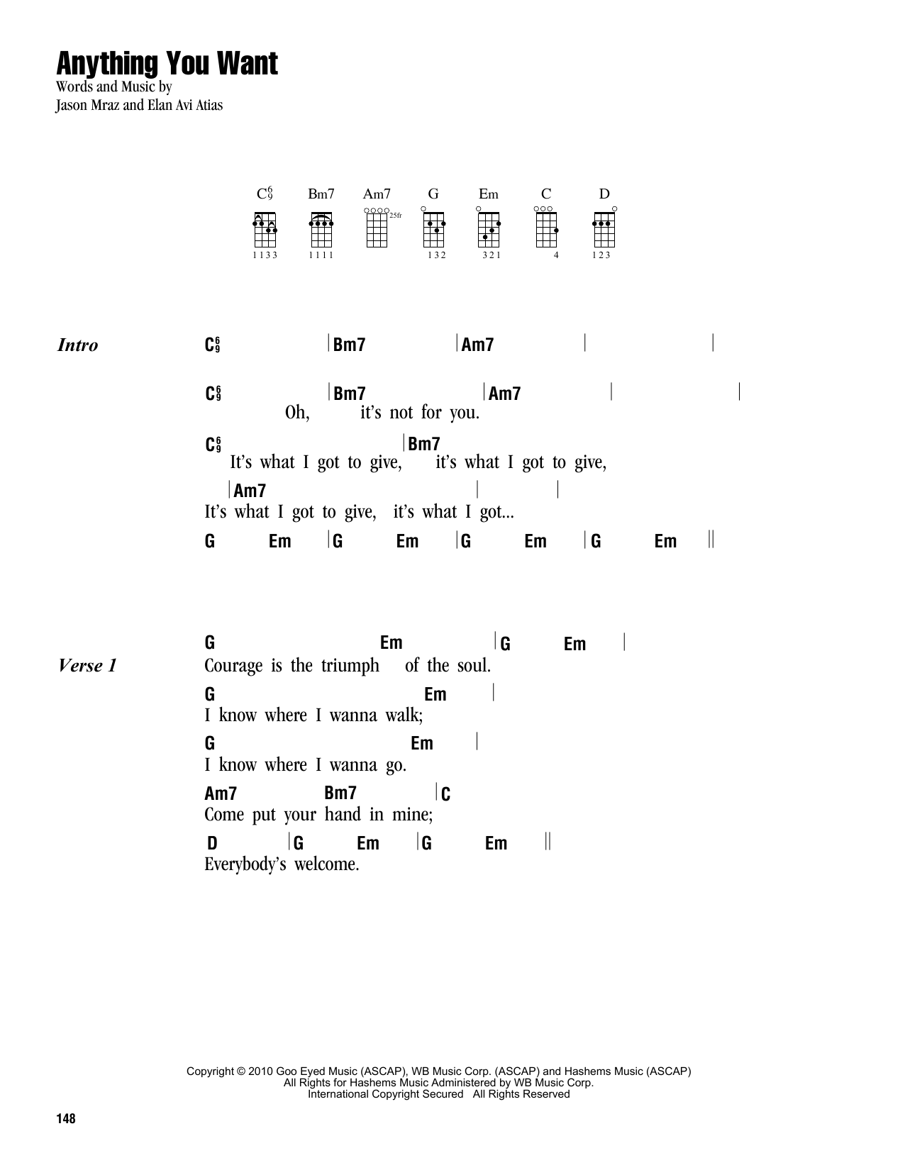 Jason Mraz Anything You Want Sheet Music Notes & Chords for Ukulele with strumming patterns - Download or Print PDF