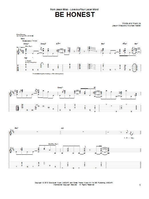 Jason Mraz Be Honest Sheet Music Notes & Chords for Piano, Vocal & Guitar (Right-Hand Melody) - Download or Print PDF