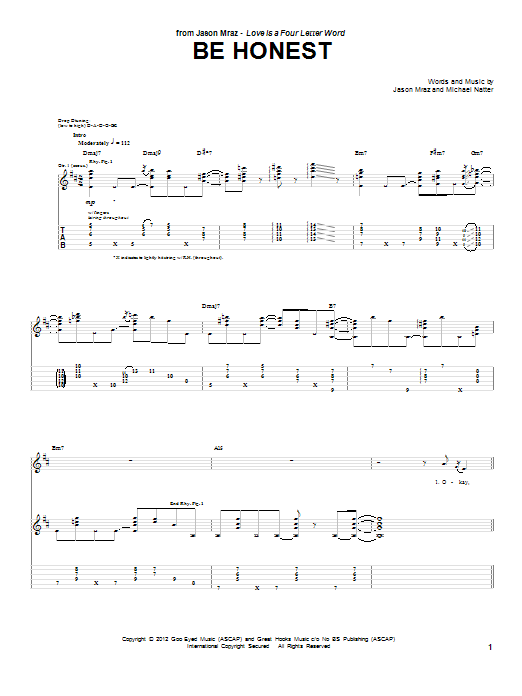 Jason Mraz Be Honest Sheet Music Notes & Chords for Guitar Tab - Download or Print PDF