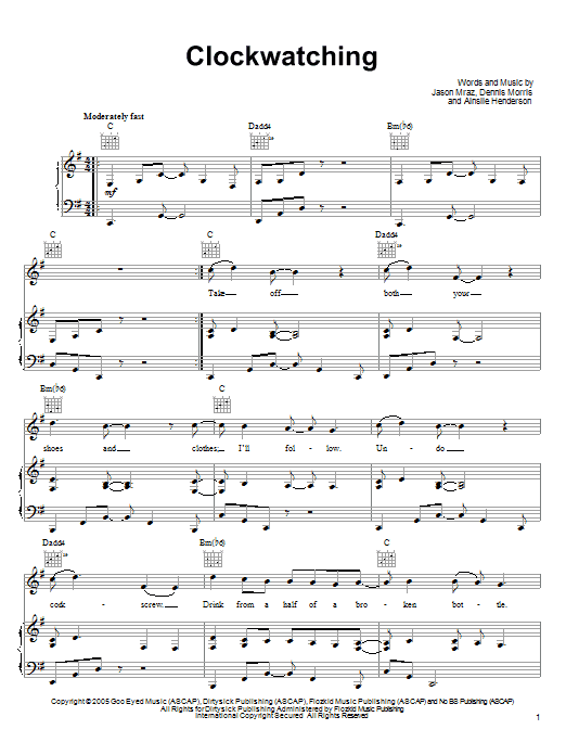 Jason Mraz Clockwatching Sheet Music Notes & Chords for Ukulele with strumming patterns - Download or Print PDF