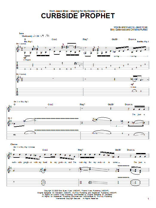 Jason Mraz Curbside Prophet Sheet Music Notes & Chords for Guitar Tab - Download or Print PDF