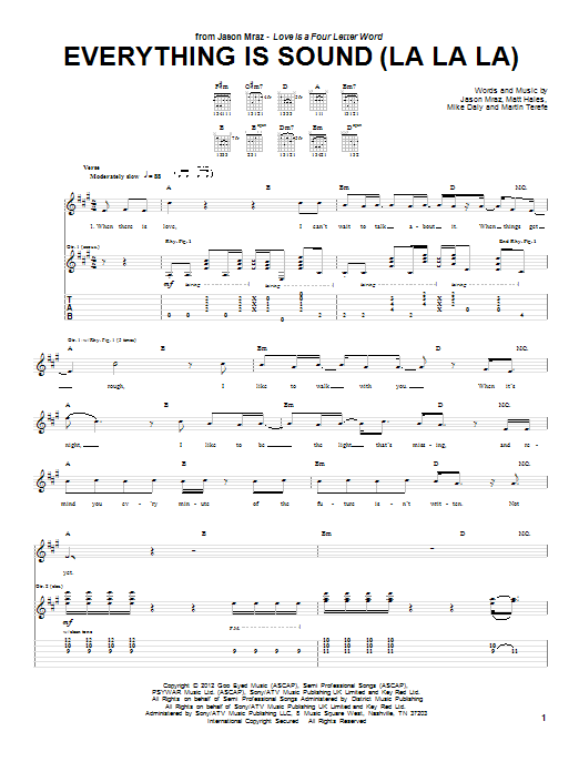 Jason Mraz Everything Is Sound (La La La) Sheet Music Notes & Chords for Piano, Vocal & Guitar (Right-Hand Melody) - Download or Print PDF