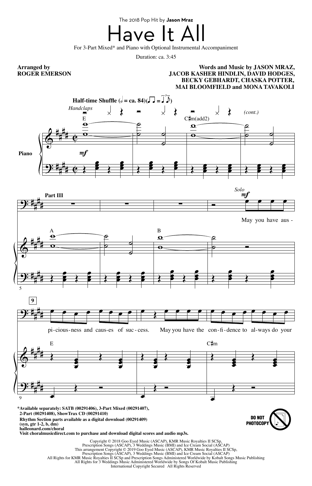 Jason Mraz Have It All (arr. Roger Emerson) Sheet Music Notes & Chords for SATB Choir - Download or Print PDF