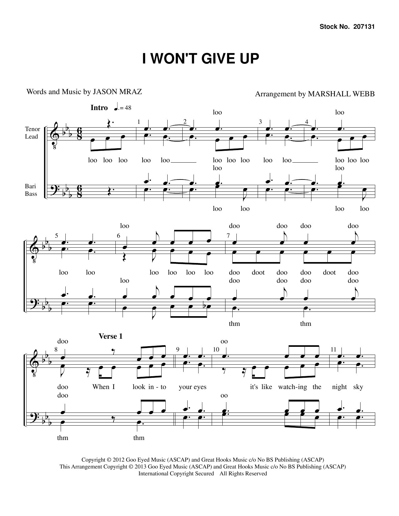 Jason Mraz I Won't Give Up (arr. Marshall Webb) Sheet Music Notes & Chords for TTBB Choir - Download or Print PDF