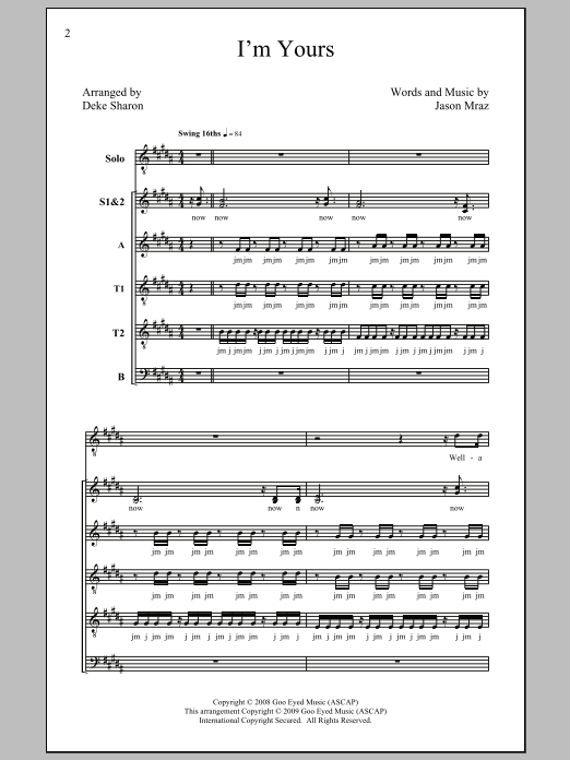 Jason Mraz I'm Yours (arr. Deke Sharon) Sheet Music Notes & Chords for SATB - Download or Print PDF