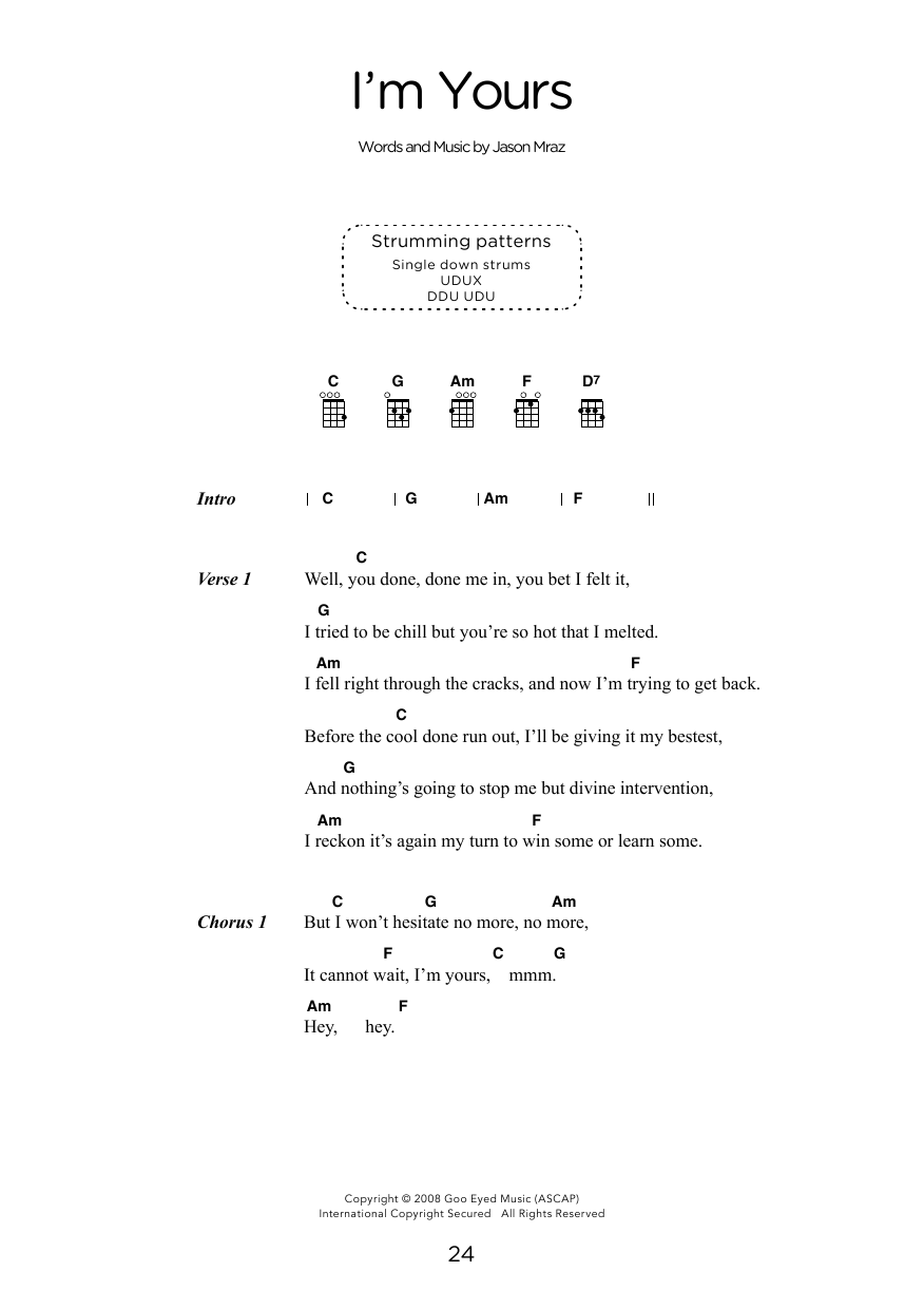 Jason Mraz I'm Yours (arr. Elise Ecklund) Sheet Music Notes & Chords for Ukulele Chords/Lyrics - Download or Print PDF