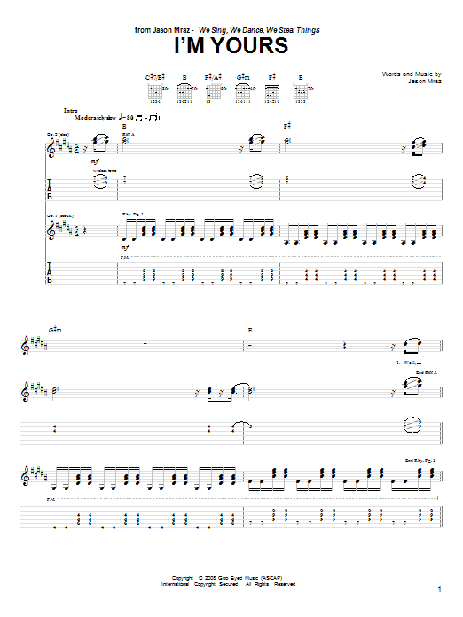 Jason Mraz I'm Yours Sheet Music Notes & Chords for SPREP - Download or Print PDF