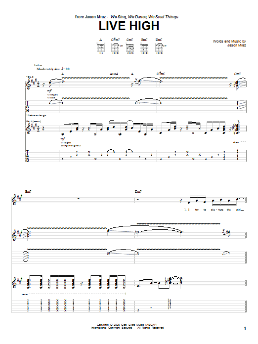 Jason Mraz Live High Sheet Music Notes & Chords for Ukulele with strumming patterns - Download or Print PDF