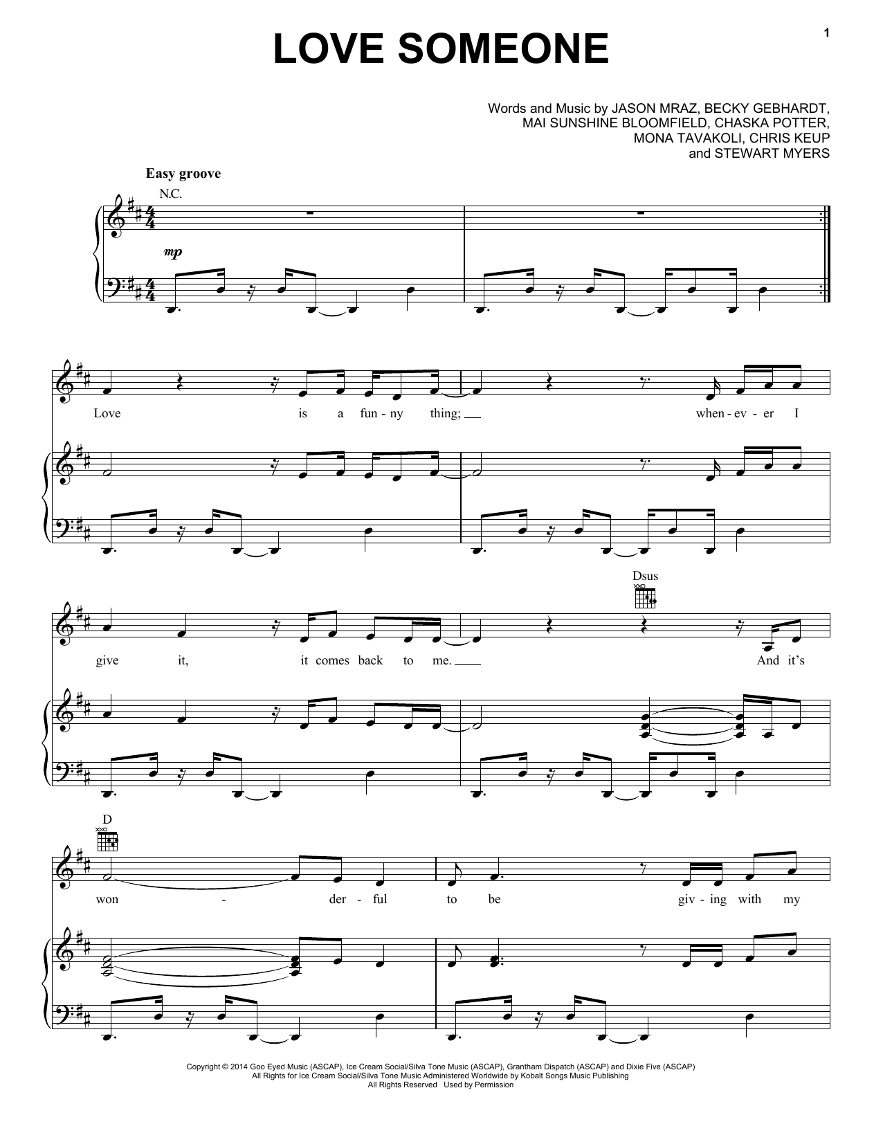 Jason Mraz Love Someone Sheet Music Notes & Chords for Piano, Vocal & Guitar with Backing Track - Download or Print PDF