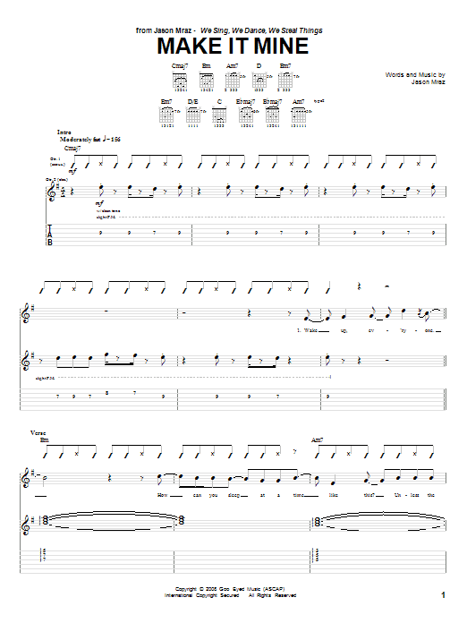Jason Mraz Make It Mine Sheet Music Notes & Chords for Guitar Tab - Download or Print PDF