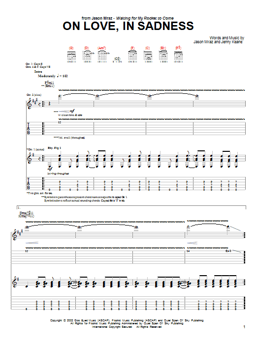 Jason Mraz On Love, In Sadness Sheet Music Notes & Chords for Guitar Tab - Download or Print PDF