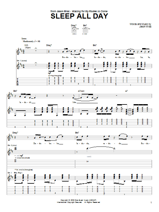 Jason Mraz Sleep All Day Sheet Music Notes & Chords for Ukulele with strumming patterns - Download or Print PDF