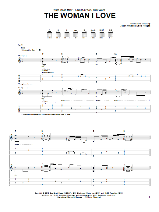 Jason Mraz The Woman I Love Sheet Music Notes & Chords for Easy Guitar Tab - Download or Print PDF