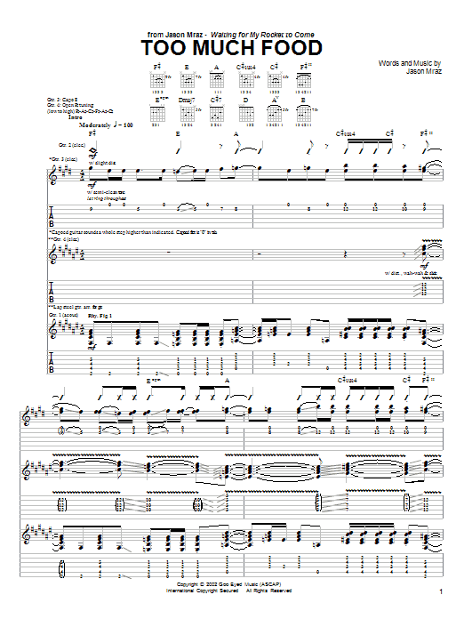 Jason Mraz Too Much Food Sheet Music Notes & Chords for Ukulele with strumming patterns - Download or Print PDF