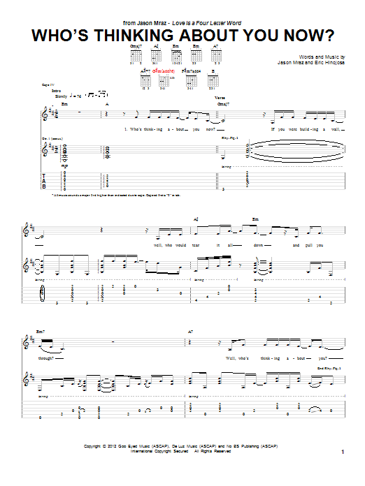 Jason Mraz Who's Thinking About You Now? Sheet Music Notes & Chords for Piano, Vocal & Guitar (Right-Hand Melody) - Download or Print PDF