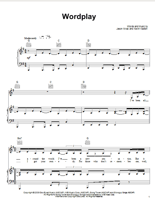 Jason Mraz Wordplay Sheet Music Notes & Chords for Ukulele with strumming patterns - Download or Print PDF