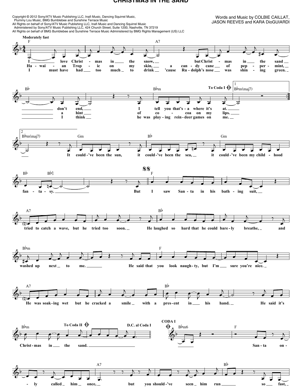 Jason Reeves Christmas In The Sand Sheet Music Notes & Chords for Melody Line, Lyrics & Chords - Download or Print PDF