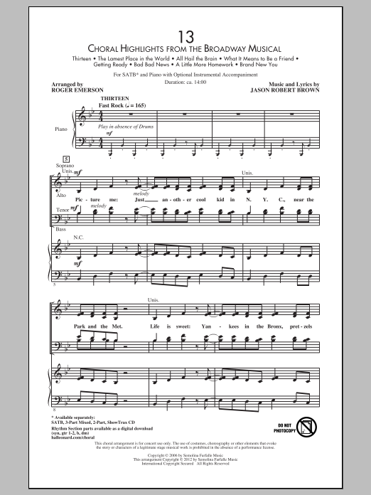 Jason Robert Brown 13 (Choral Highlights From The Broadway Musical) (arr. Roger Emerson) - Drums Sheet Music Notes & Chords for SATB - Download or Print PDF