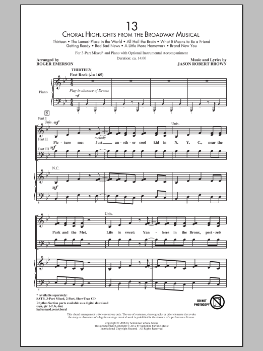 Jason Robert Brown 13 (Choral Highlights From The Broadway Musical) (arr. Roger Emerson) Sheet Music Notes & Chords for 3-Part Mixed - Download or Print PDF