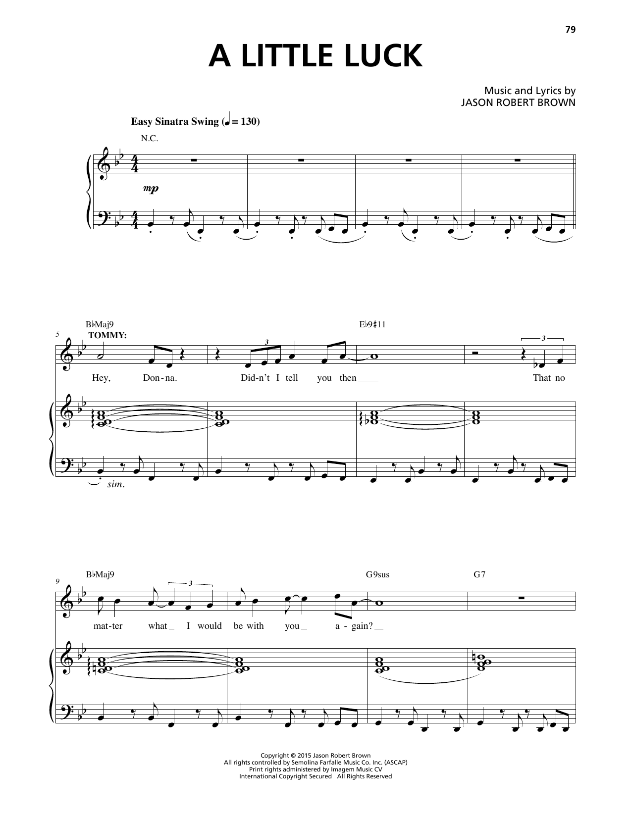 Jason Robert Brown A Little Luck (from Honeymoon in Vegas) Sheet Music Notes & Chords for Piano & Vocal - Download or Print PDF