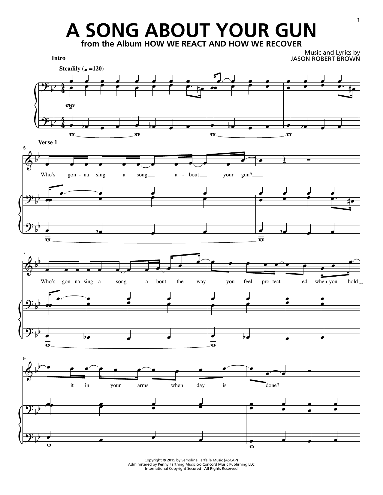 Jason Robert Brown A Song About Your Gun (from How We React And How We Recover) Sheet Music Notes & Chords for Piano & Vocal - Download or Print PDF