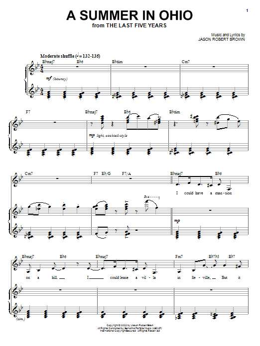 Jason Robert Brown A Summer In Ohio (from The Last 5 Years) Sheet Music Notes & Chords for Piano, Vocal & Guitar (Right-Hand Melody) - Download or Print PDF