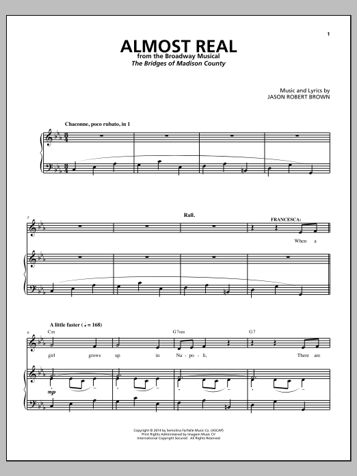 Jason Robert Brown Almost Real (from The Bridges of Madison County) Sheet Music Notes & Chords for Piano & Vocal - Download or Print PDF
