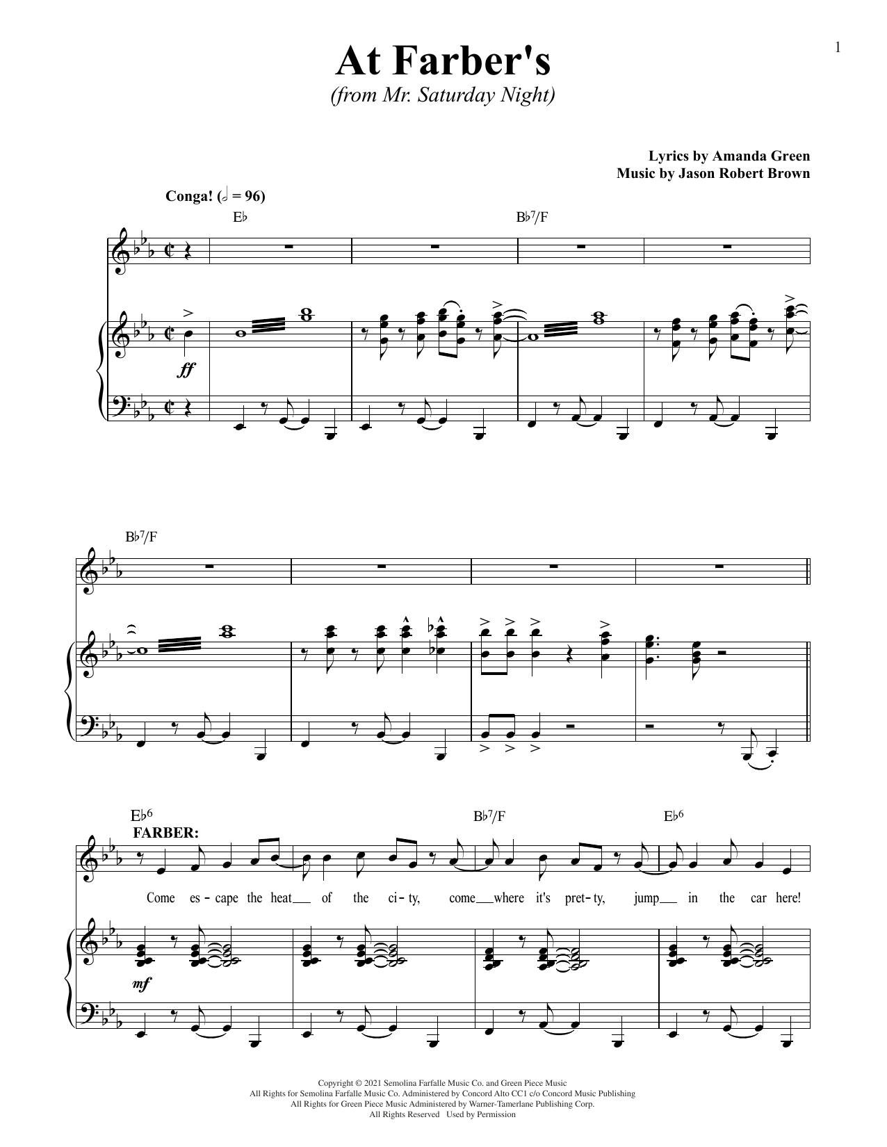 Jason Robert Brown and Amanda Green At Farber's (from Mr. Saturday Night) Sheet Music Notes & Chords for Piano & Vocal - Download or Print PDF