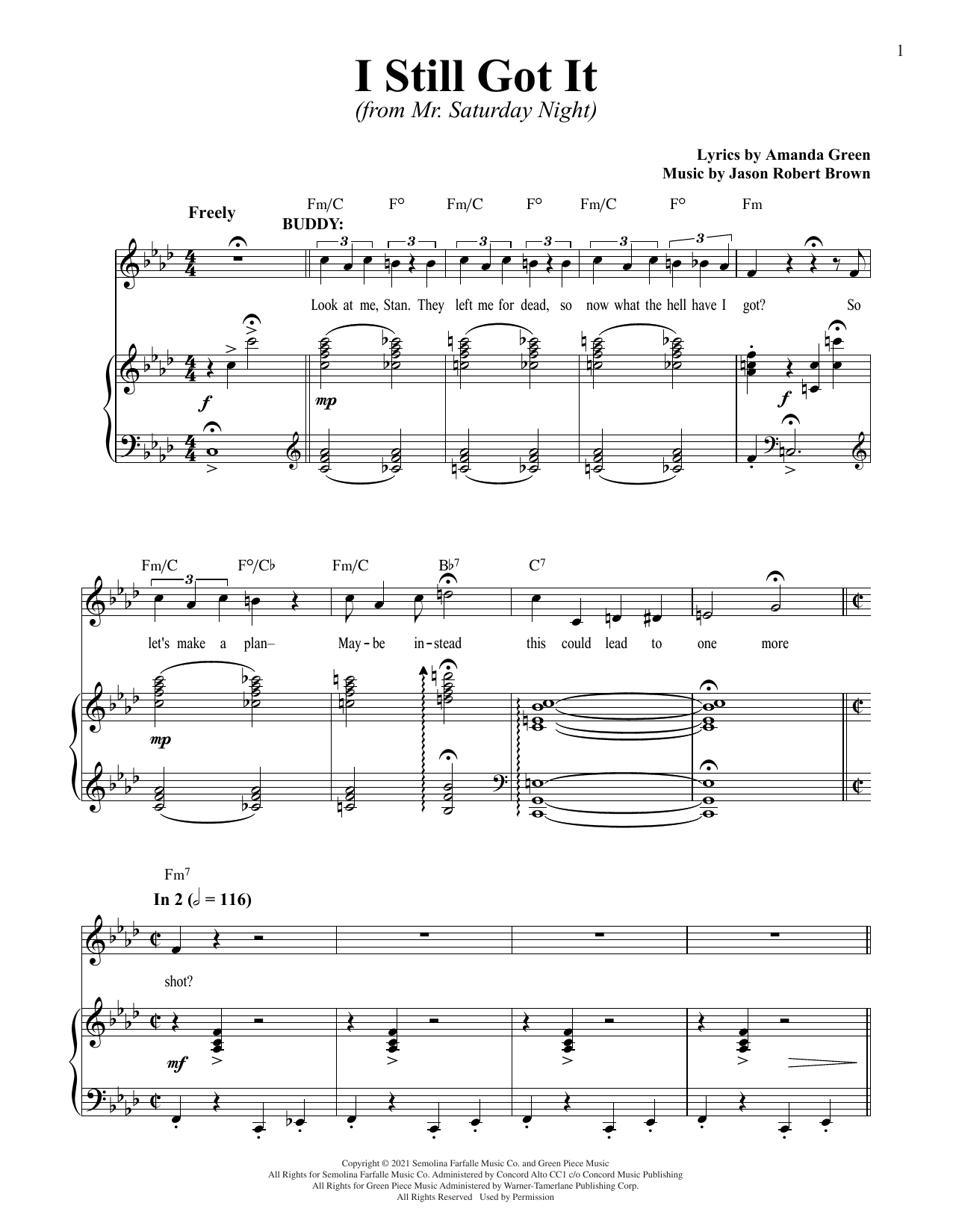 Jason Robert Brown and Amanda Green I Still Got It (from Mr. Saturday Night) Sheet Music Notes & Chords for Piano & Vocal - Download or Print PDF