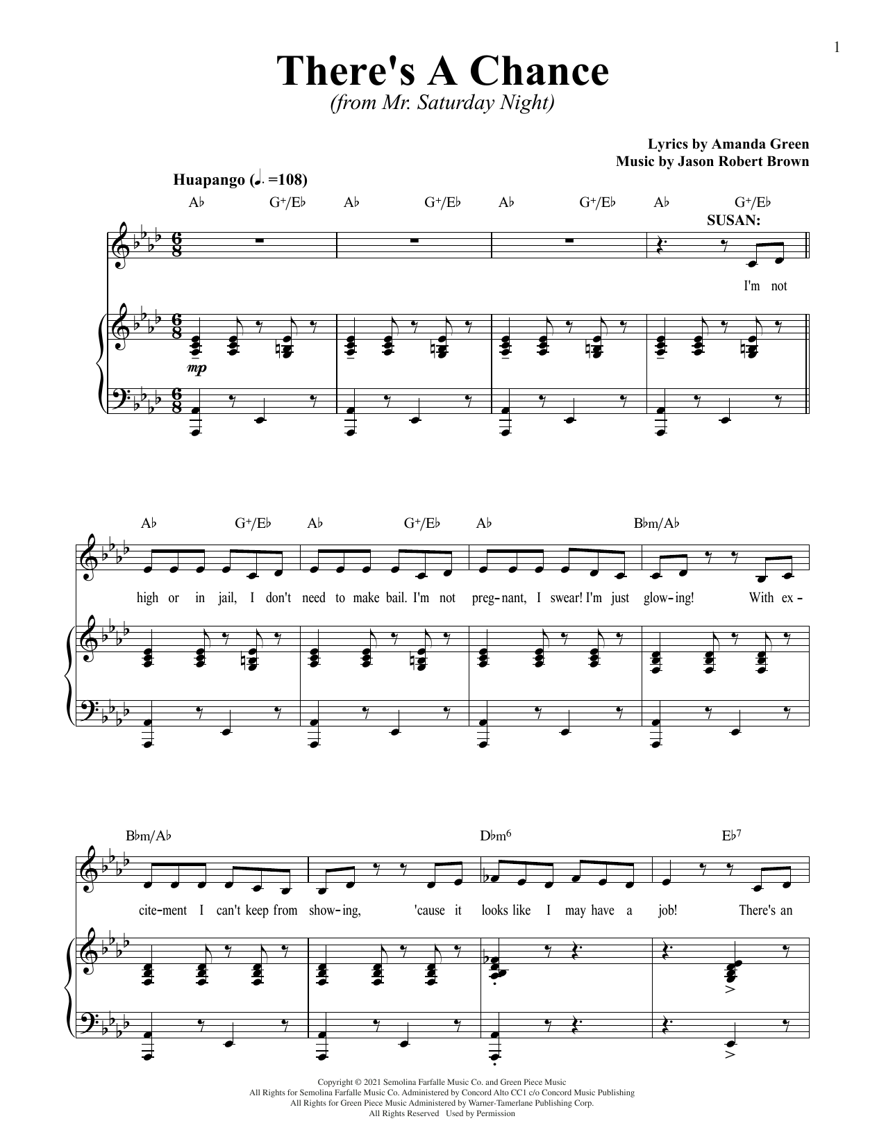 Jason Robert Brown and Amanda Green There's A Chance (from Mr. Saturday Night) Sheet Music Notes & Chords for Piano & Vocal - Download or Print PDF
