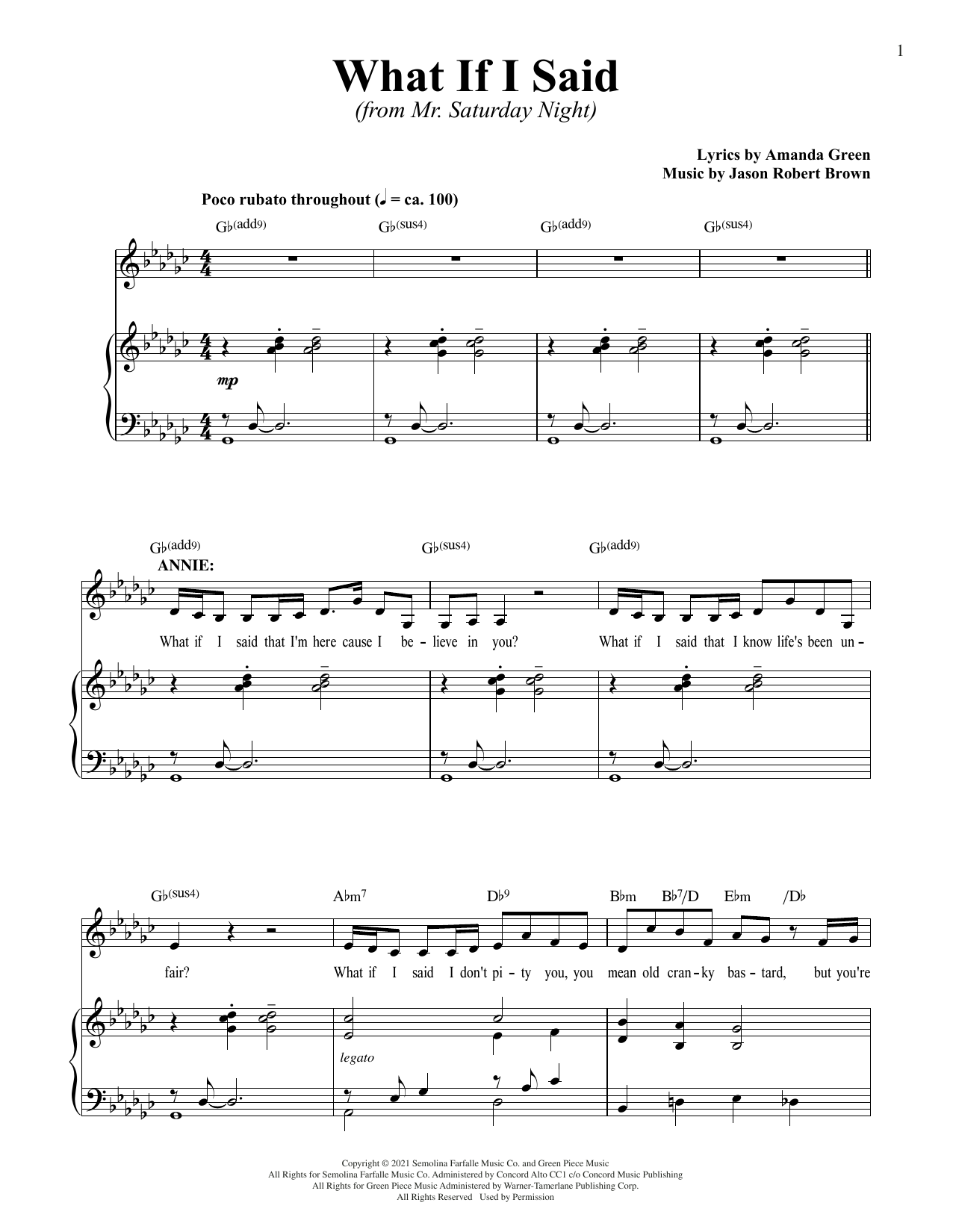 Jason Robert Brown and Amanda Green What If I Said? (from Mr. Saturday Night) Sheet Music Notes & Chords for Piano & Vocal - Download or Print PDF